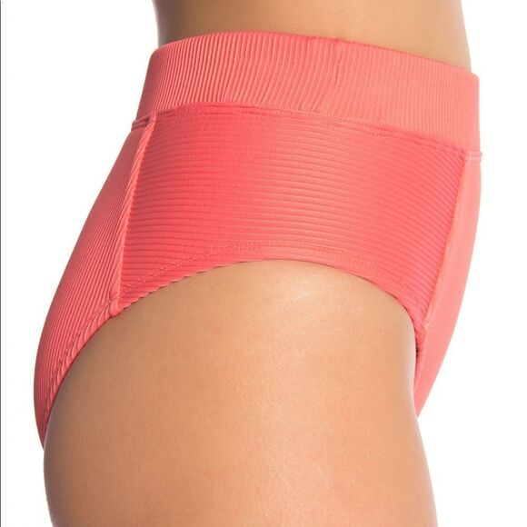 The Bikini Lab Rib Thym High Waist Coral Bikini Bottoms Large - Picture 2 of 5